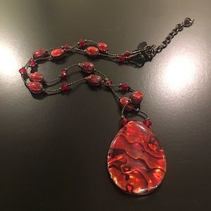 DABBY REID Red Abalone Swarovski Crystal Necklace